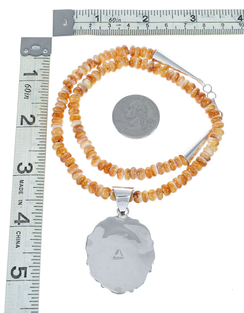 Navajo Oyster Shell Bead Sterling Silver Necklace Pendant Set SX10748