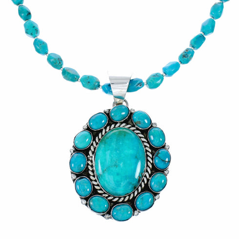Navajo Turquoise Sterling Silver Necklace Pendant Set SX10745