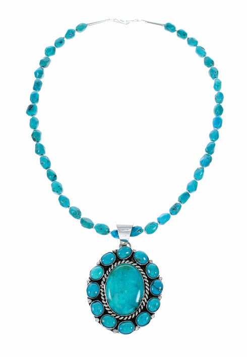 Navajo Turquoise Sterling Silver Necklace Pendant Set SX10745