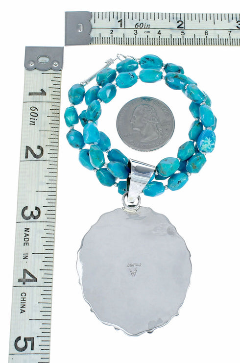 Navajo Turquoise Sterling Silver Necklace Pendant Set SX10745