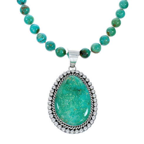 Genuine Navajo Turquoise Sterling Silver Necklace Pendant Set SX10746