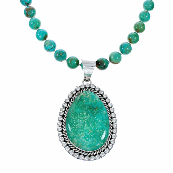 Genuine Navajo Turquoise Sterling Silver Necklace Pendant Set SX10746