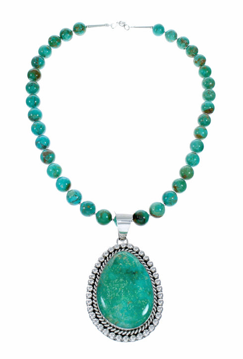 Genuine Navajo Turquoise Sterling Silver Necklace Pendant Set SX10746