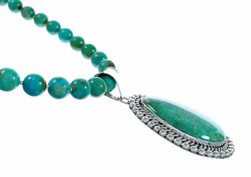 Genuine Navajo Turquoise Sterling Silver Necklace Pendant Set SX10746