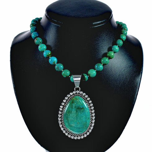 Genuine Navajo Turquoise Sterling Silver Necklace Pendant Set SX10746
