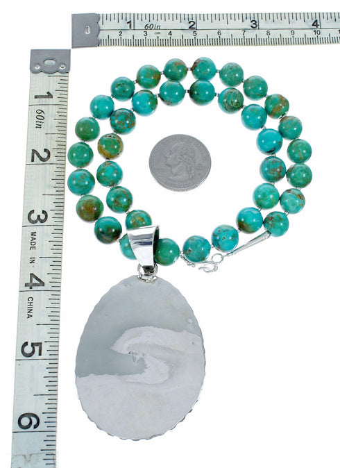 Genuine Navajo Turquoise Sterling Silver Necklace Pendant Set SX10746