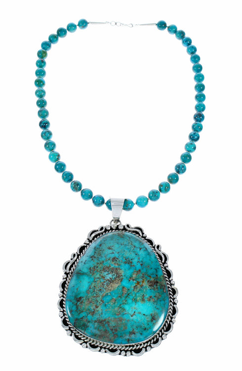 Genuine Navajo Turquoise Sterling Silver Necklace Pendant Set SX10744
