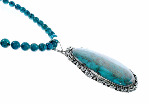Genuine Navajo Turquoise Sterling Silver Necklace Pendant Set SX10744