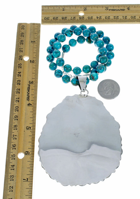 Genuine Navajo Turquoise Sterling Silver Necklace Pendant Set SX10744