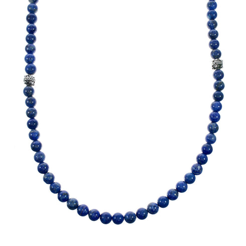 Sterling Silver Navajo Lapis Bead Necklace SX10749