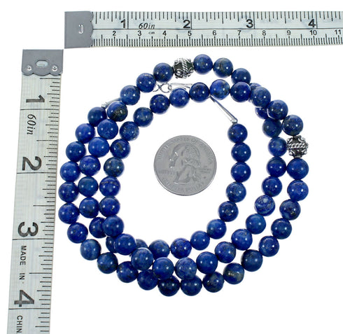 Sterling Silver Navajo Lapis Bead Necklace SX10749