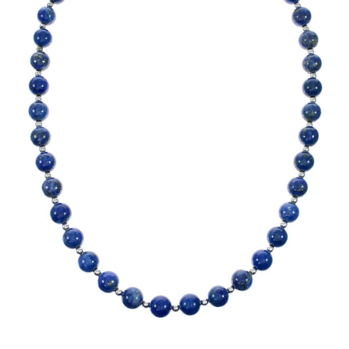 Navajo Sterling Silver Lapis Bead Necklace SX10750