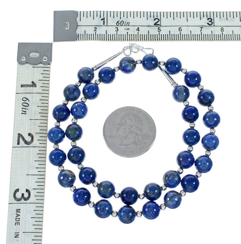 Navajo Sterling Silver Lapis Bead Necklace SX10750