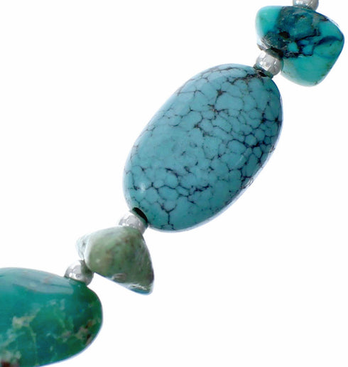 Genuine Navajo Turquoise Sterling Silver Jewelry Bead Necklace SX10754