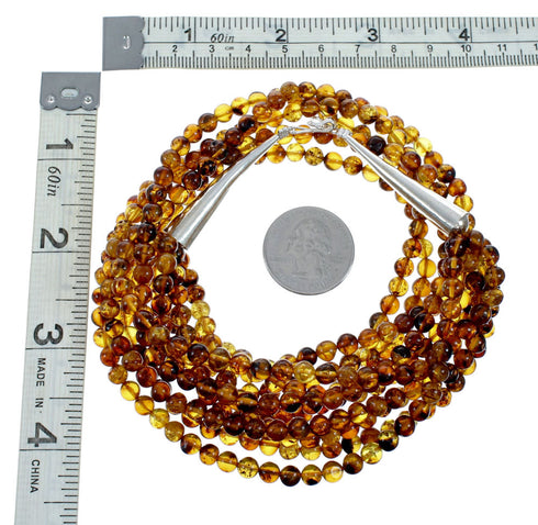 5-Strand Amber Sterling Silver Native American Bead Necklace SX10753