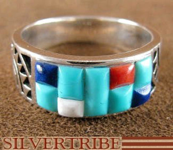 Turquoise And Multicolor Inlay Sterling Silver Ring Size 6-1/2 AS27754