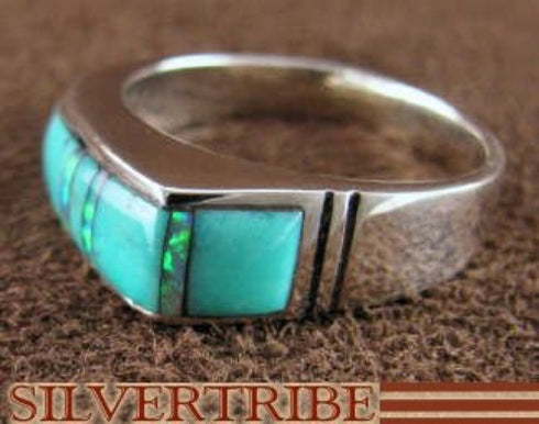 Sterling Silver Turquoise Opal Inlay Ring Size 6-3/4 Jewelry HS35382