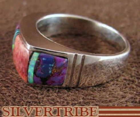 Turquoise Opal Multicolor Sterling Silver Ring Size 5-1/2 HS35440