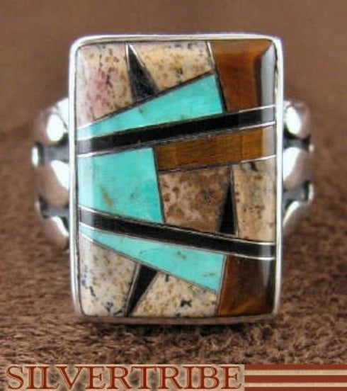 Sterling Silver Turquoise Tiger Eye Multicolor Ring Size 6-1/4 NS35526