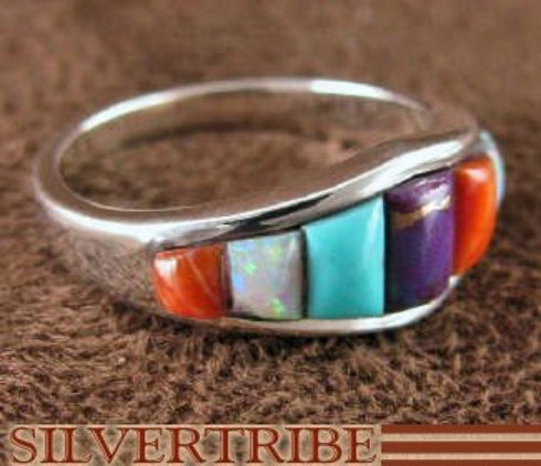 Turquoise Multicolor Jewelry Sterling Silver Ring Size 6-3/4 NS35611