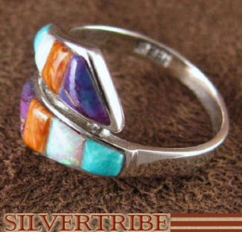 Sterling Silver Multicolor Turquoise Inlay Ring Size 6-1/2 RS35655