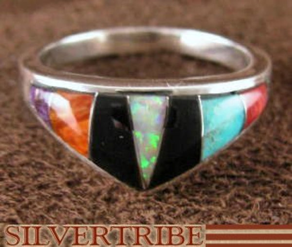 Opal Multicolor Inlay Sterling Silver Ring Size 5-3/4 Jewelry NS36181