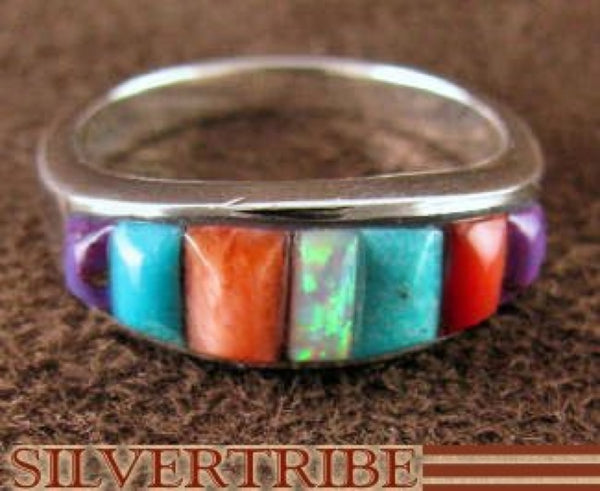 Turquoise Multicolor Inlay Sterling Silver Ring Size 4-3/4 NS36227