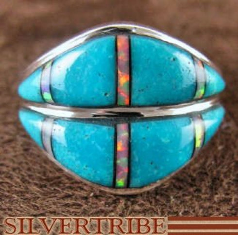 Genuine Sterling Silver Turquoise Opal Inlay Ring Size 6-3/4 NS36476