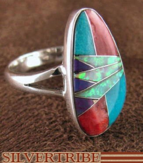 Multicolor Inlay Jewelry Sterling Silver Ring Size 7-1/2 NS37219