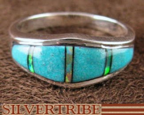 Turquoise And Opal Inlay Jewelry Silver Ring Size 6-3/4 RS37172