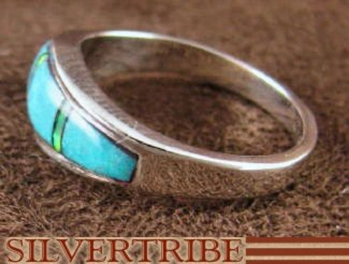 Turquoise And Opal Inlay Jewelry Silver Ring Size 6-3/4 RS37172
