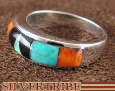 Turquoise Multicolor Jewelry Sterling Silver Ring Size 6-3/4 RS37402