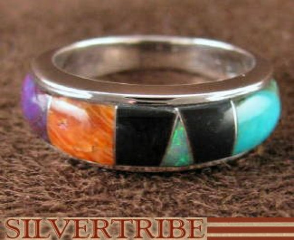 Sterling Silver Multicolor Turquoise Inlay Ring Size 6-3/4 RS37421