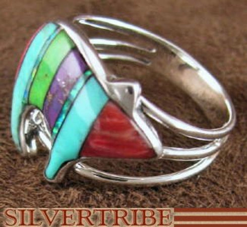 Sterling Silver Jewelry Multicolor Inlay Bear Ring Size 7-3/4 RS36932
