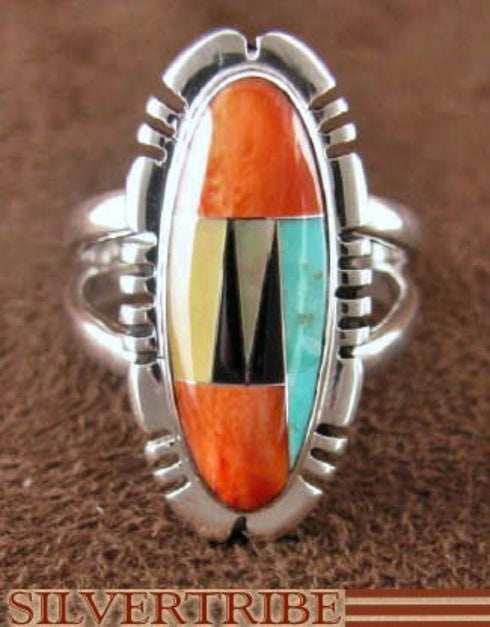 Sterling Silver Turquoise And Multicolor Ring Size 8-1/2 DS37692