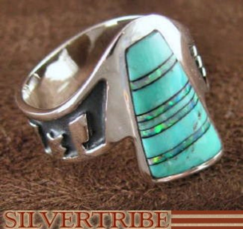 Turquoise Opal Inlay Jewelry Sterling Silver Ring Size 5-1/2 AS37096