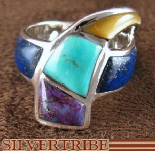 Turquoise And Multicolor Inlay Sterling Silver Ring Size 6-1/4 RS38075