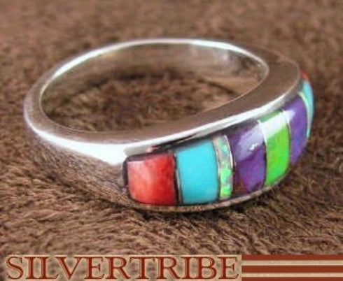Turquoise Multicolor Inlay Sterling Silver Ring Size 5-3/4 RS38236