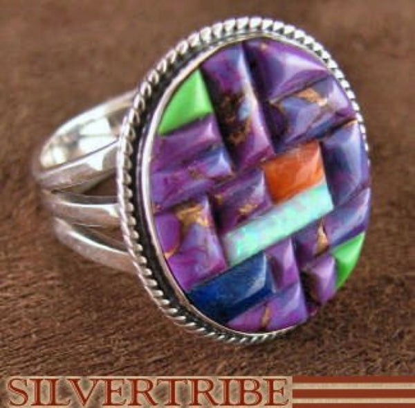 Silver Jewelry Magenta Turquoise Multicolor Ring Size 5-1/2 NS37924