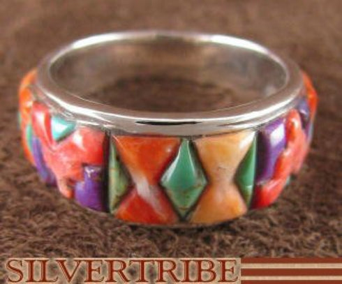 Multicolor And Turquoise Sterling Silver Ring Size 7-3/4 AS39471