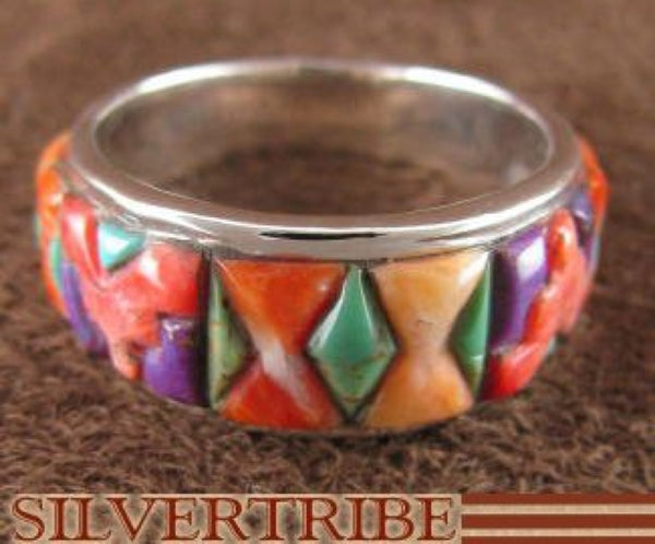 Multicolor And Turquoise Sterling Silver Ring Size 7-3/4 AS39471