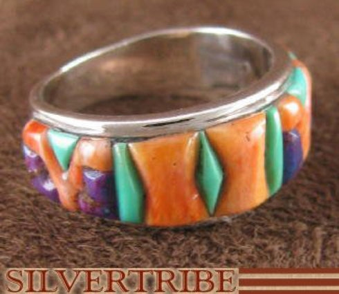 Multicolor Inlay Genuine Sterling Silver Ring Size 6-1/2 AS39488