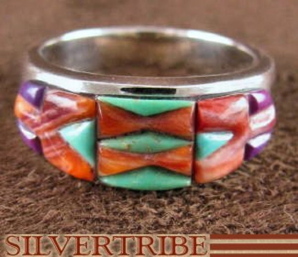 Sterling Silver Turquoise And Multicolor Inlay Ring Size 6-3/4 DS38022