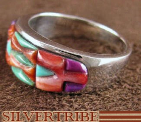 Sterling Silver Turquoise And Multicolor Inlay Ring Size 6-3/4 DS38022