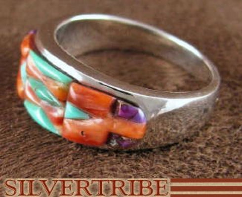 Sterling Silver Turquoise Multicolor Inlay Ring Size 6-1/2 DS38026