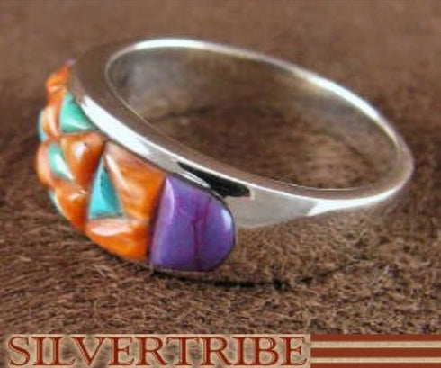 Sterling Silver Turquoise And Multicolor Inlay Ring Size 6-3/4 DS38035