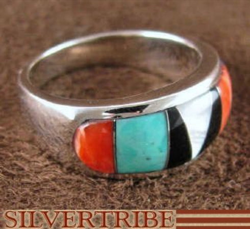 Turquoise Multicolor Genuine Sterling Silver Ring Size 5-3/4 DS38144