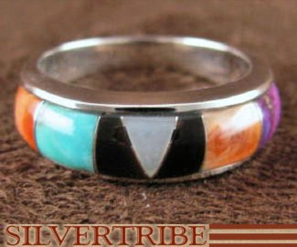 Turquoise Multicolor Inlay Sterling Silver Ring Size 5-3/4 DS38257