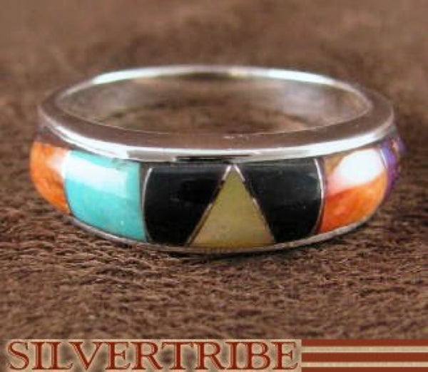 Sterling Silver Turquoise Multicolor Jewelry Ring Size 8-3/4 DS38289
