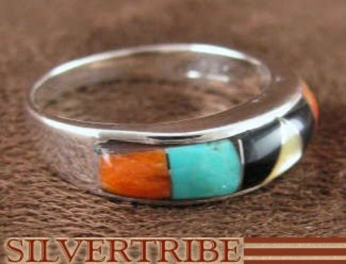 Sterling Silver Turquoise Multicolor Jewelry Ring Size 8-3/4 DS38289